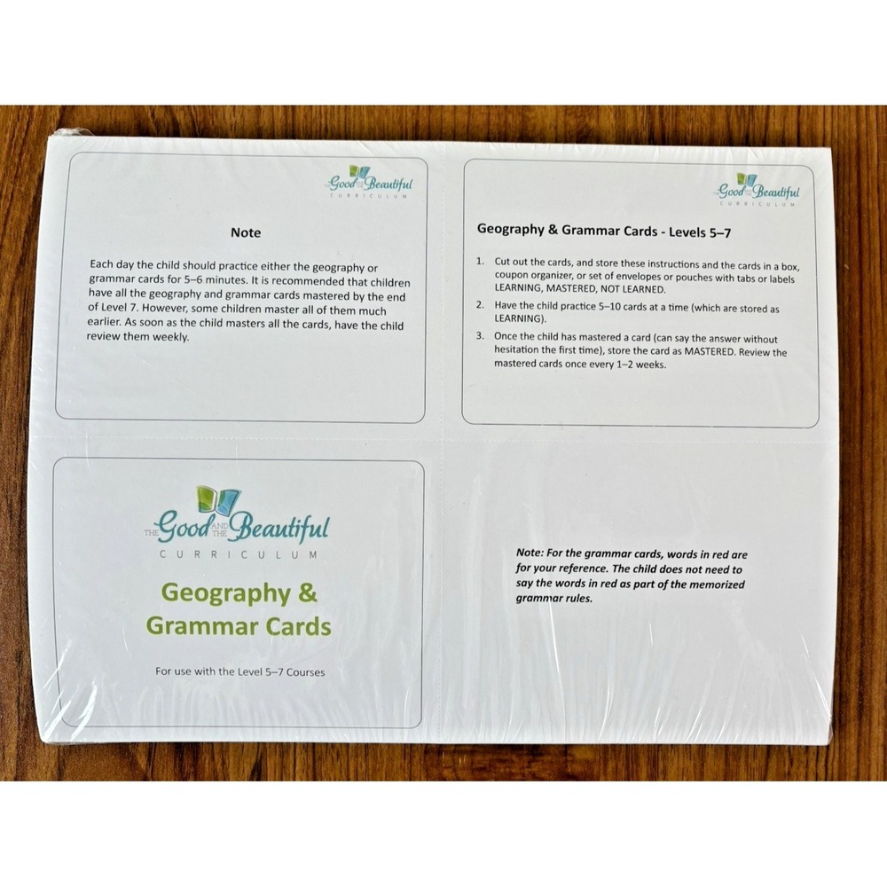 Geography & Grammar Cards ~NEW~ The Good And The Beautiful Curriculum  Level 5-7